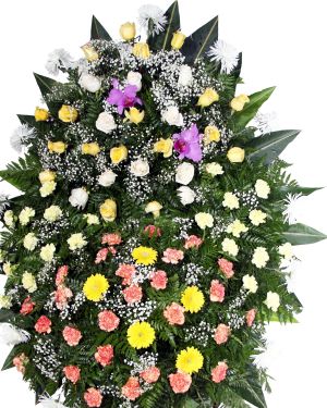 Corona Crisantemos, Gerberas, Rosas, Orquídeas y Claveles